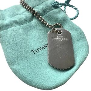 Tiffany & Co Sterling Silver Dog Tag 34 Inch Bead Chain